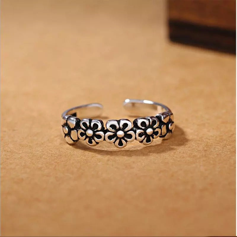 925 Silver Adjustable Sunflower Ring