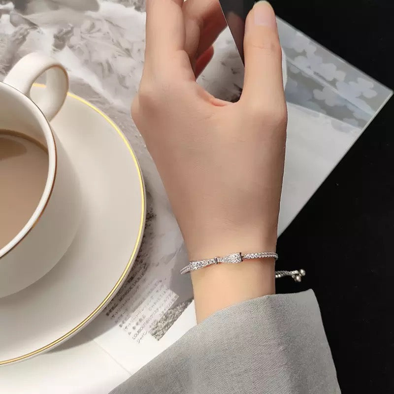 925 Sterling Silver Bowknot Cubic Zircon Adjustable Tennis Bracelet