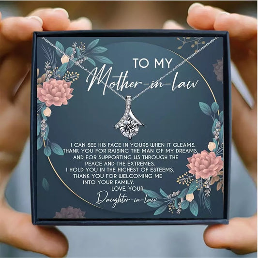 To My Mother in Law Necklace from Daughter | Gift to Mother-in-Law for Christmas Birthday Mother's Day, Message Card to Mum-in-Law