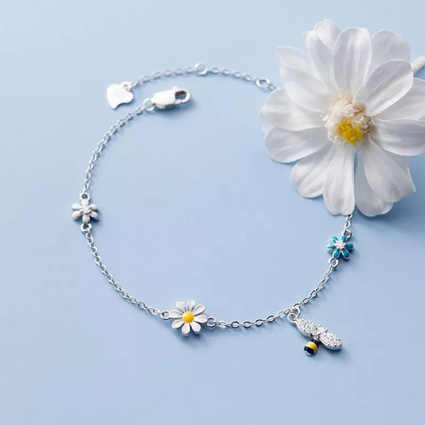 925 Sterling Silver Micro Zircon Daisy Flower Bee Bracelet Silver or Gold Colour