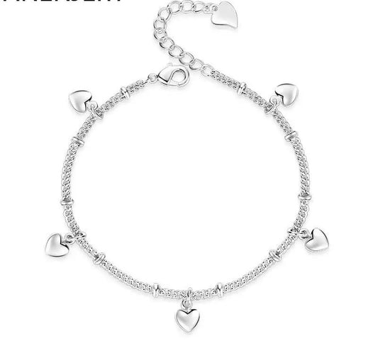 925 Sterling Silver Love Heart Adjustable Bracelet