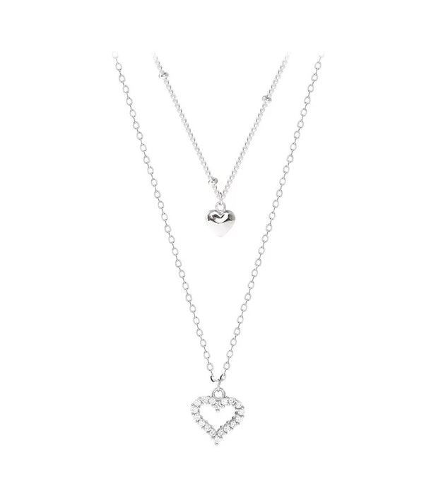 925 Sterling Silver Double Layer Love Heart Necklace