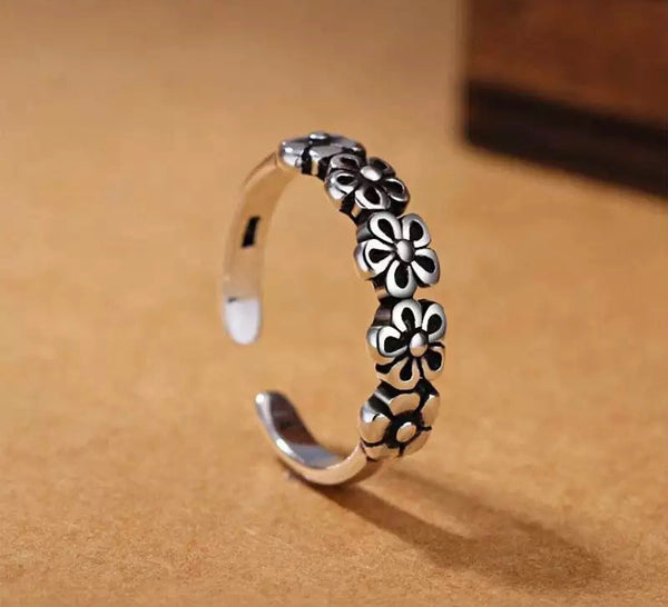 925 Silver Adjustable Sunflower Ring