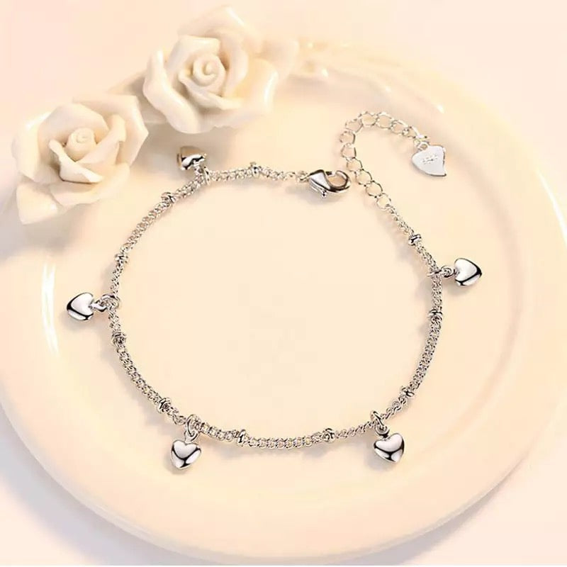 925 Sterling Silver Love Heart Adjustable Bracelet