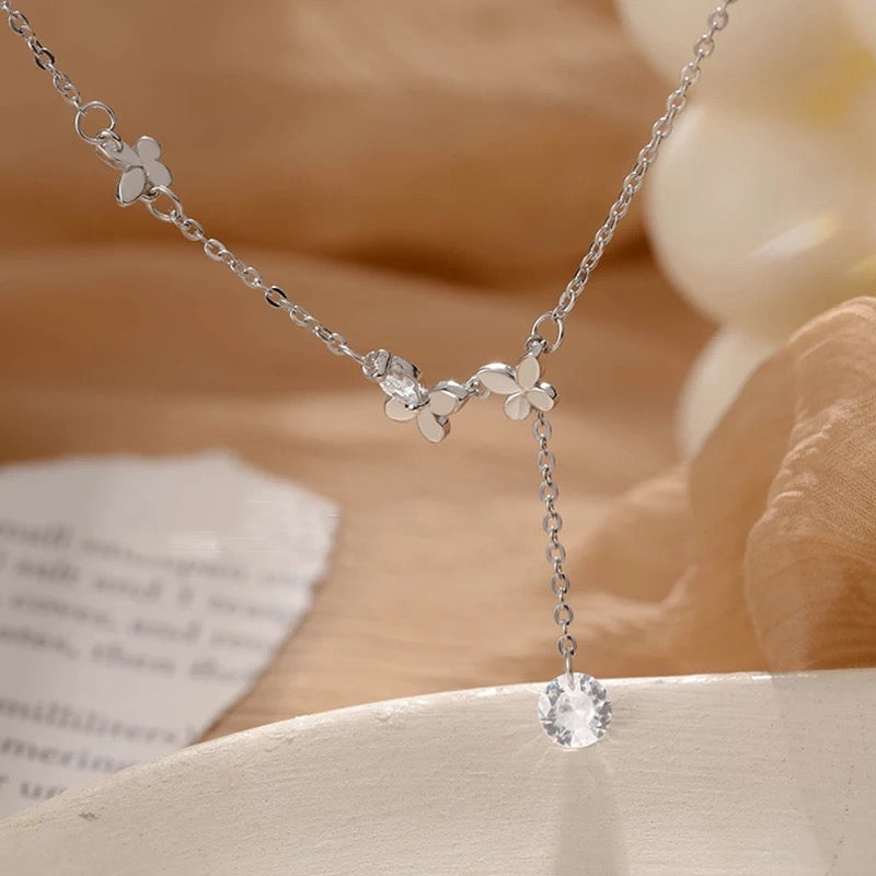 925 Sterling Silver Butterfly Flower Tassel Anklet Bracelet
